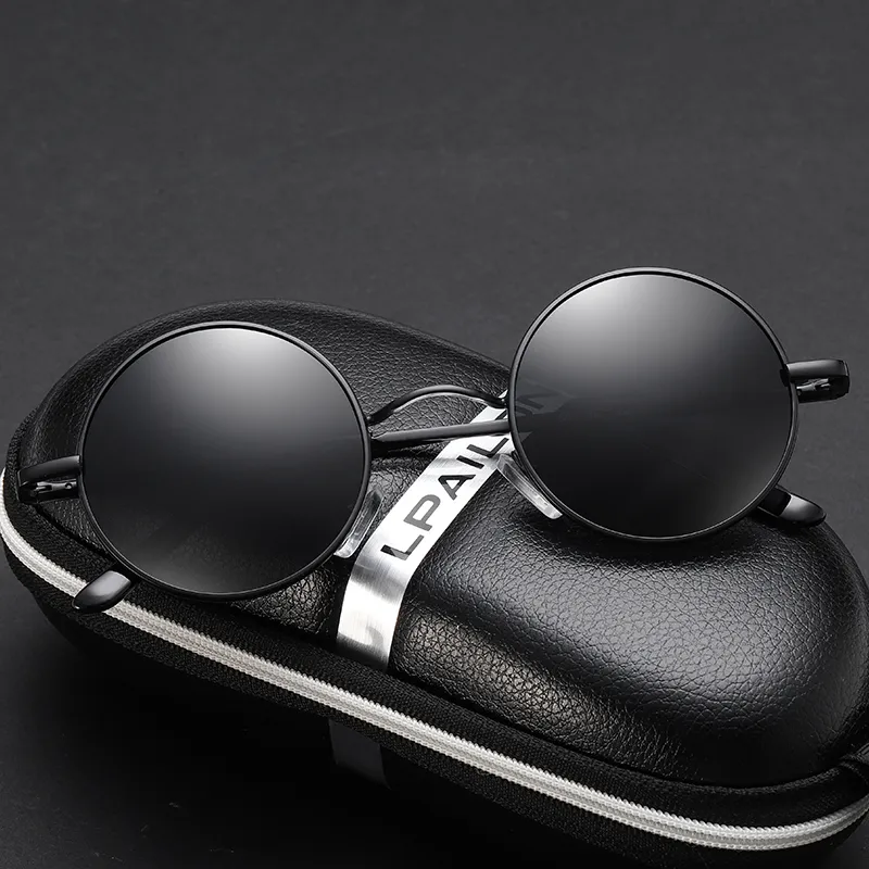 Thunder Pailong Alloy Round Sunglasses Unisex Black/Silver/Gray-1