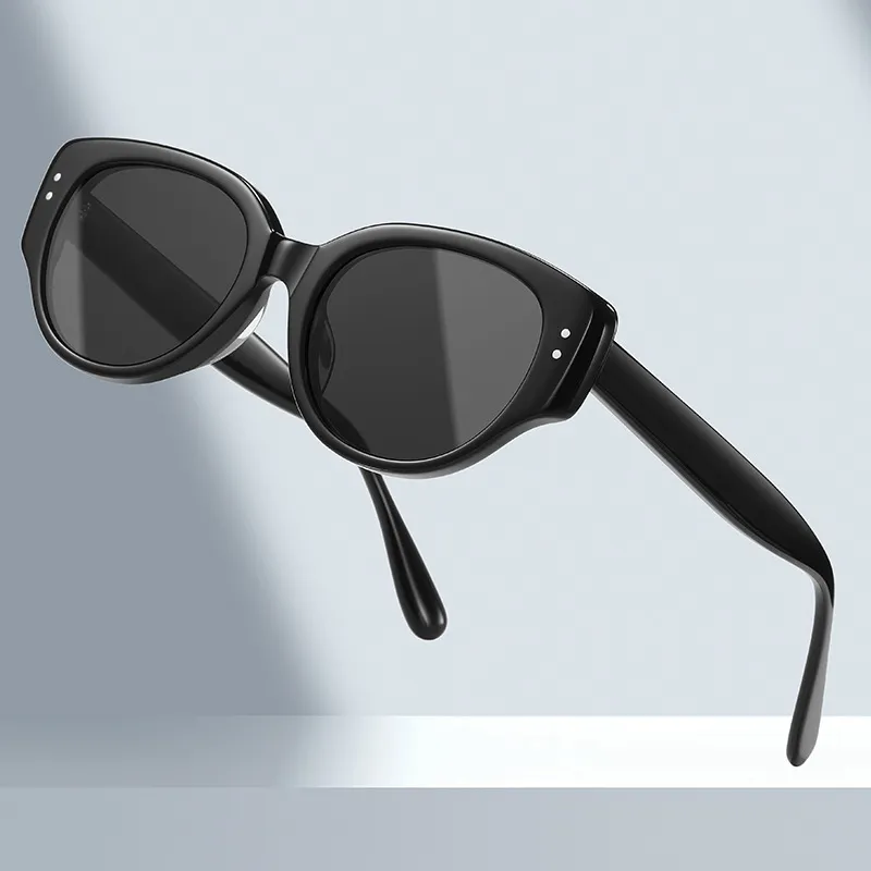 Thunder Pailong Plate Frame Oval Sunglasses Unisex Black Ecru-5
