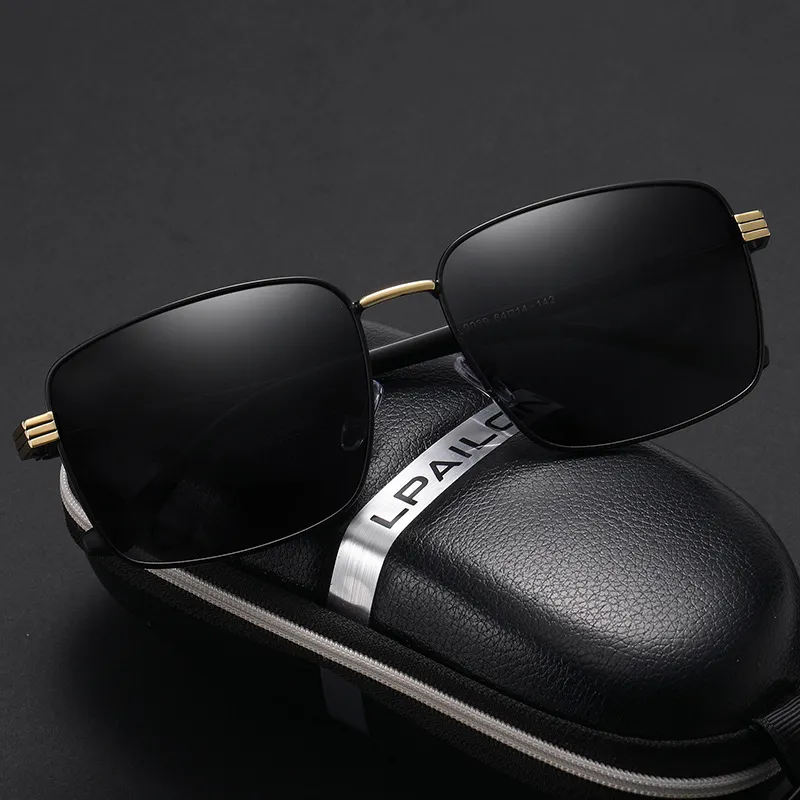 Thunder Pailong Alloy Square Sunglasses Men's Black, Gray-4