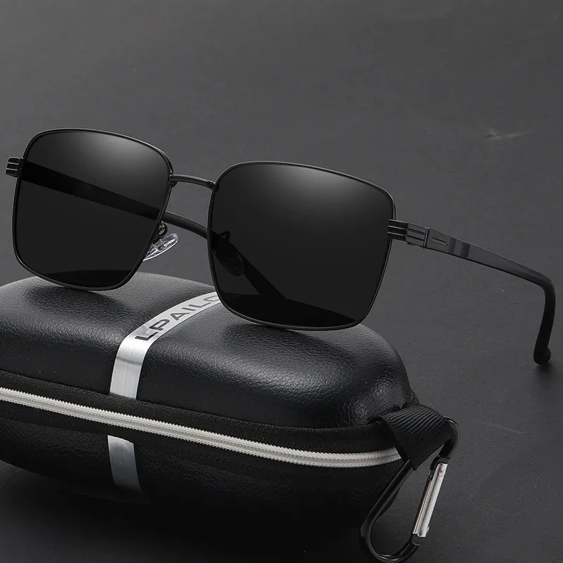Thunder Pailong Alloy Square Sunglasses Men's Black, Gray-1