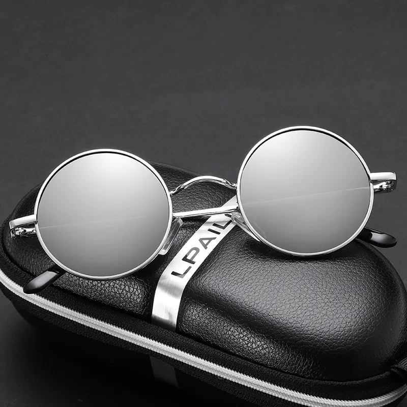 Thunder Pailong Alloy Round Sunglasses Unisex Black/Silver/Gray-9