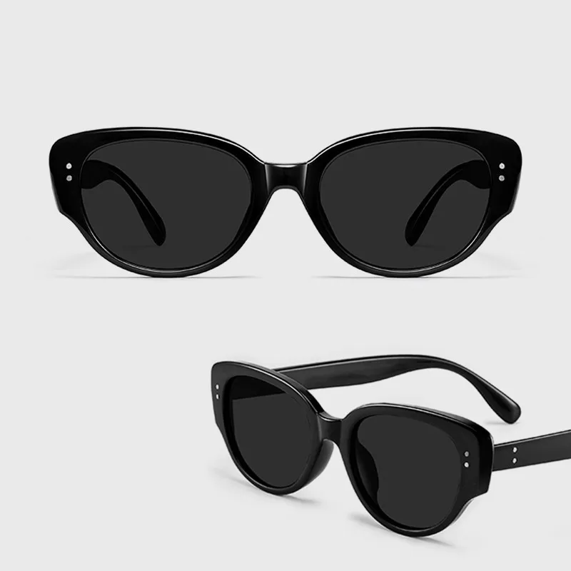 Thunder Pailong Plate Frame Oval Sunglasses Unisex Black Ecru-2