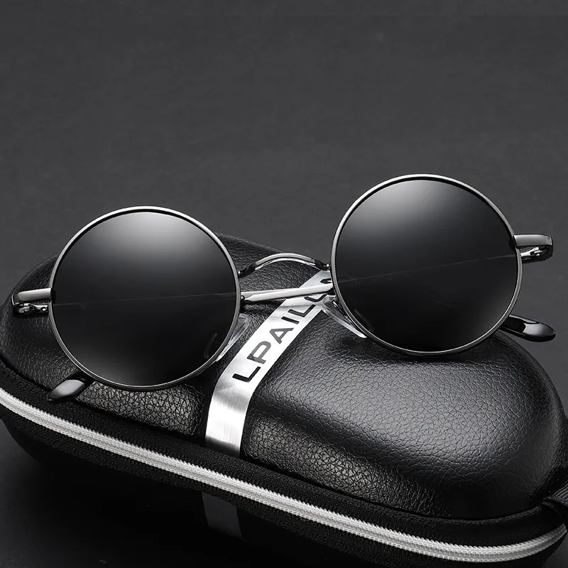 Thunder Pailong Alloy Round Sunglasses Unisex Black/Silver/Gray-3
