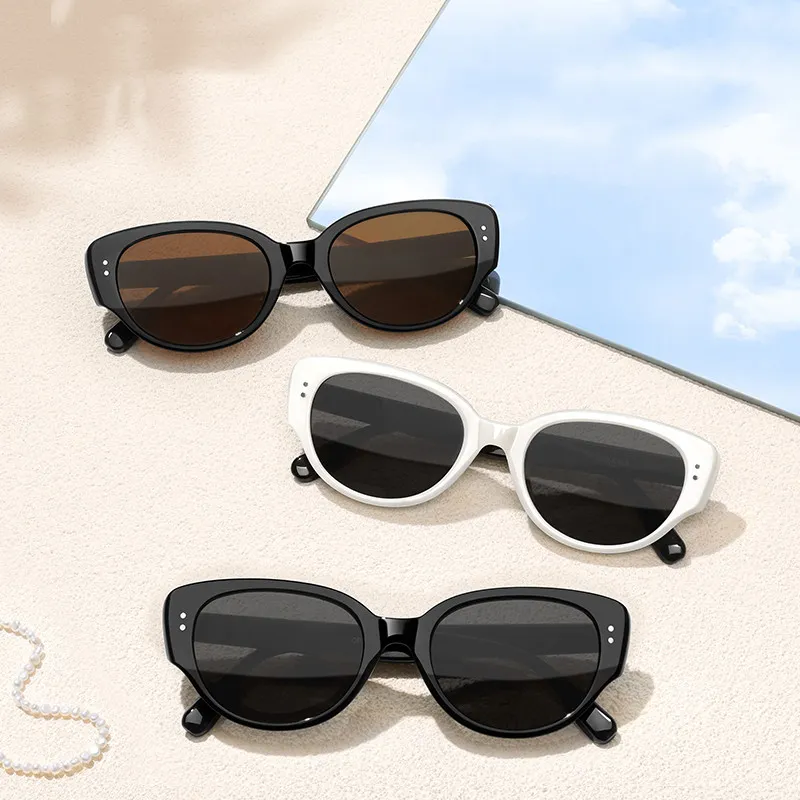Thunder Pailong Plate Frame Oval Sunglasses Unisex Black Ecru-6