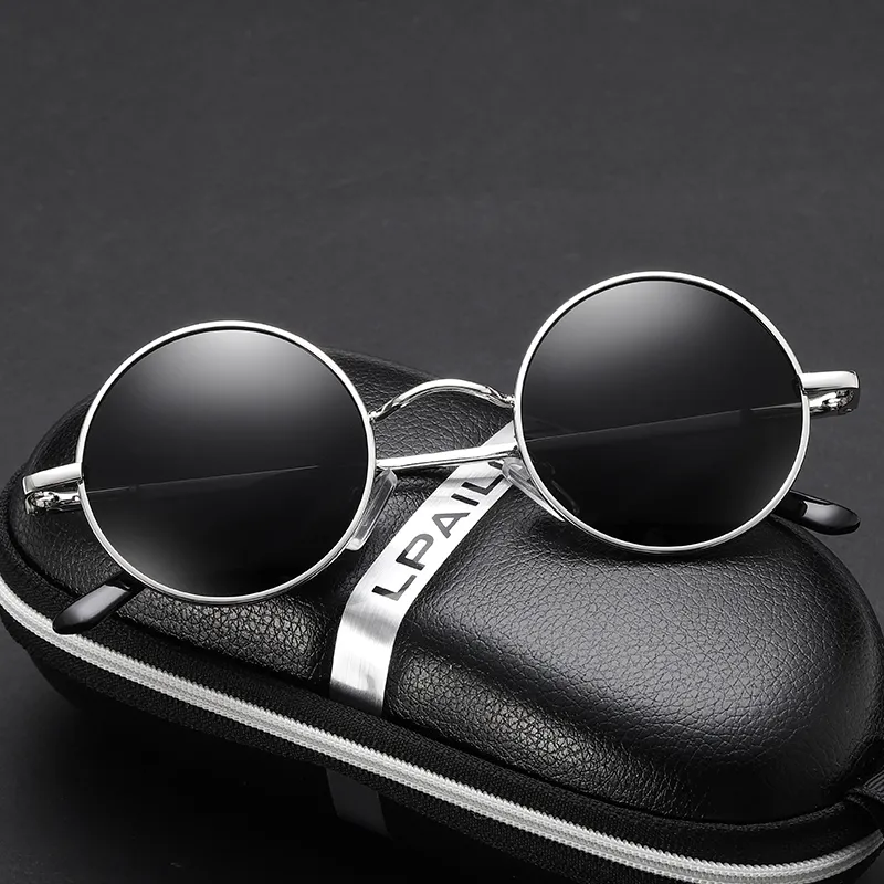 Thunder Pailong Alloy Round Sunglasses Unisex Black/Silver/Gray-7