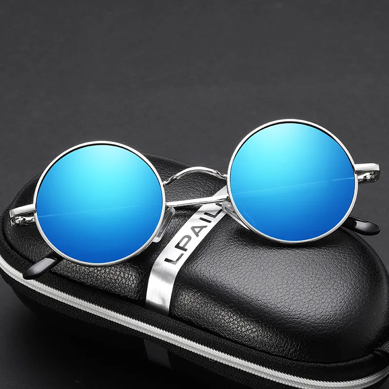 Thunder Pailong Alloy Round Sunglasses Unisex Black/Silver/Gray-5