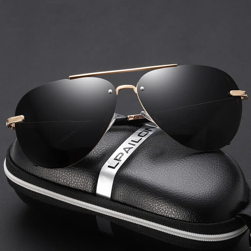 Thunder Pailong Alloy Aviator Sunglasses Unisex Black/Gray/Gold-6