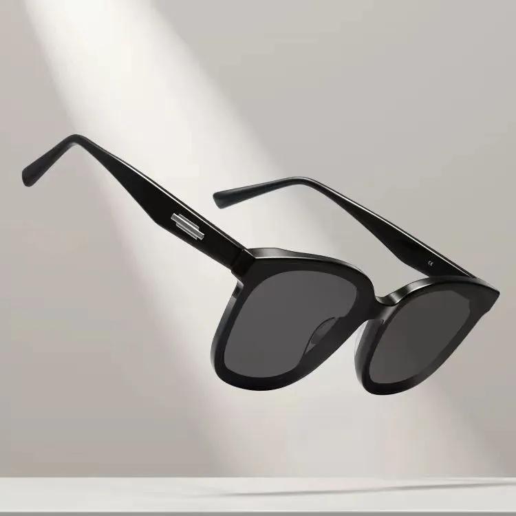 Thunder Pailong Plate Frame Square Sunglasses Unisex Black/Transparent Gray-2