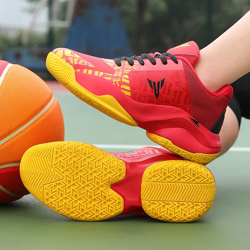 Kinglake Cushioning Height Increase High Top Basketball Shoes Unisex Red Yellow-4