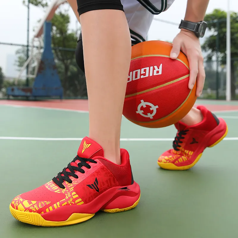 Kinglake Cushioning Height Increase High Top Basketball Shoes Unisex Red Yellow-3