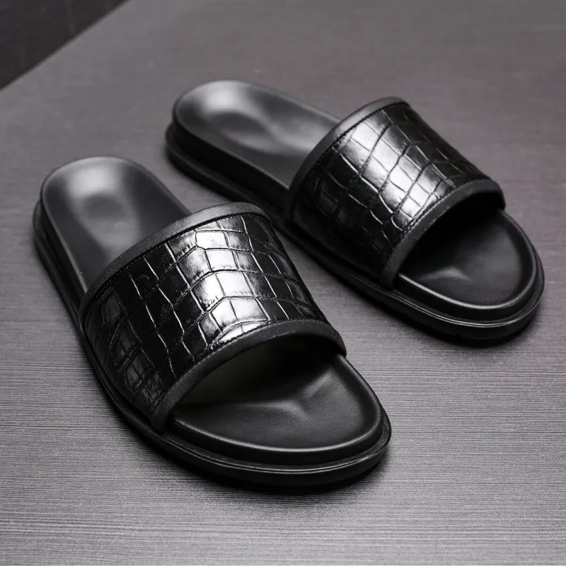 Brounvanm Rubber Sole Slide Slippers Men's Black-4