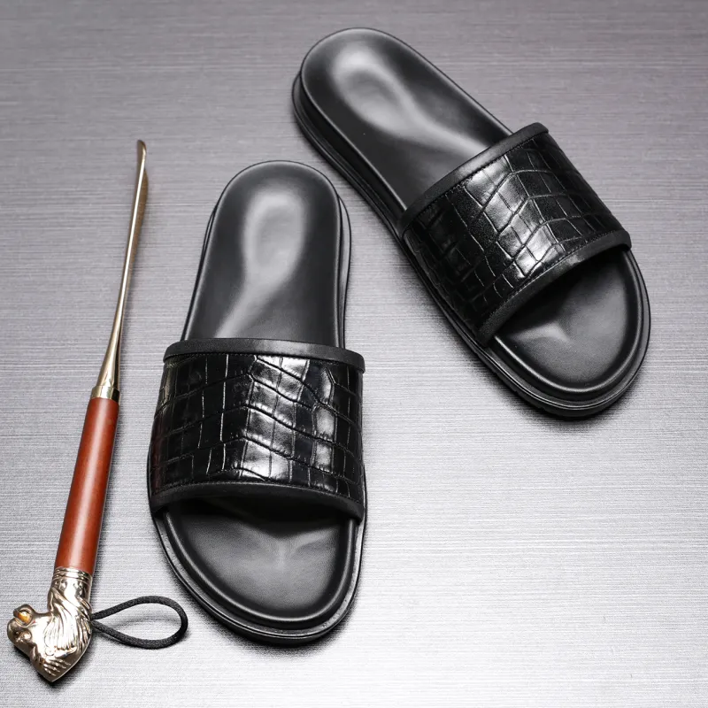 Brounvanm Rubber Sole Slide Slippers Men's Black-1