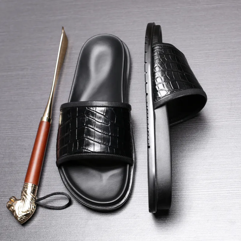Brounvanm Rubber Sole Slide Slippers Men's Black-3
