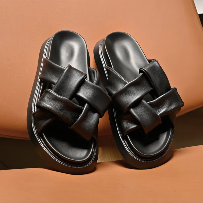 Brounvanm Rubber Foam Outsole Slip Resistant Slide Slippers Men's Black-2