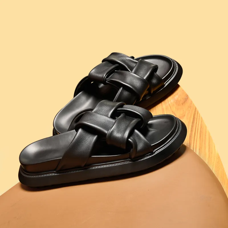 Brounvanm Rubber Foam Outsole Slip Resistant Slide Slippers Men's Black-3