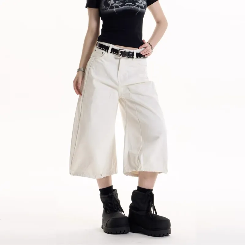 GBXM Denim Shorts Unisex Symplocaceae White-5