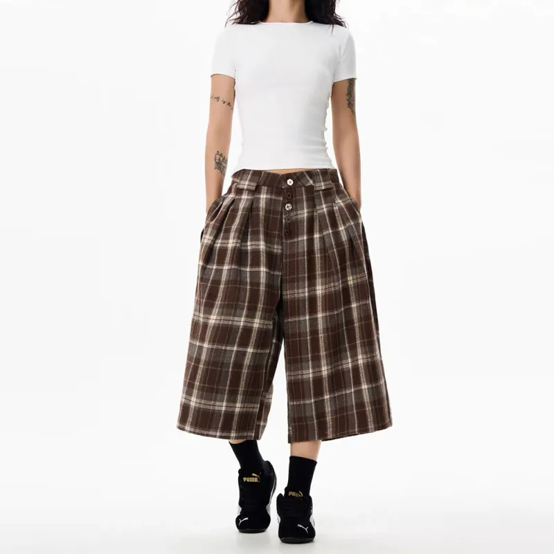 GBXM Casual Shorts Unisex Brown Plaid-4