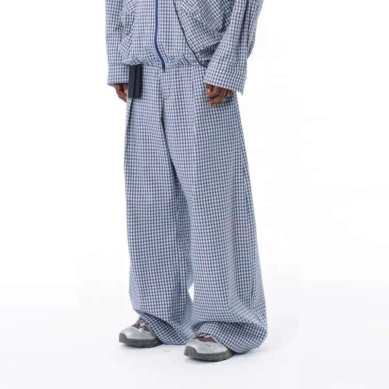 GBXM Casual Pants Unisex Blue Plaid Color-2