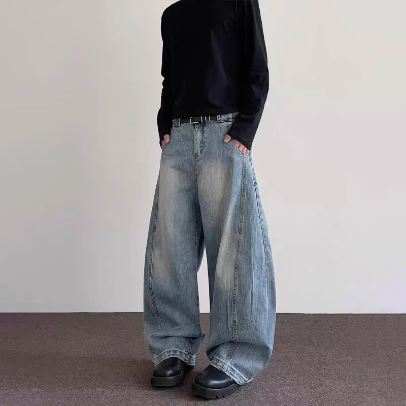 TESTUNG Classic Fashion Jeans Unisex Blue Vintage Tone-4