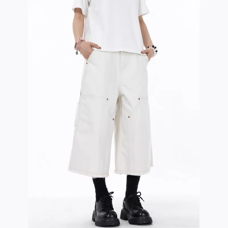 GBXM Denim Shorts Unisex Symplocaceae White-3