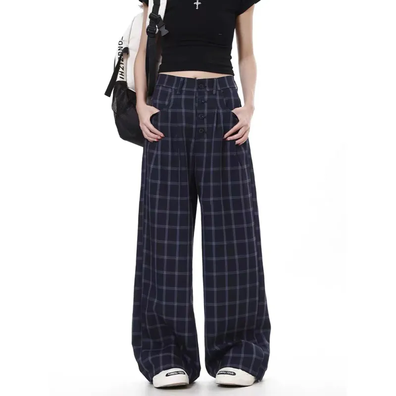 GBXM Casual Pants Unisex Black Plaid-3