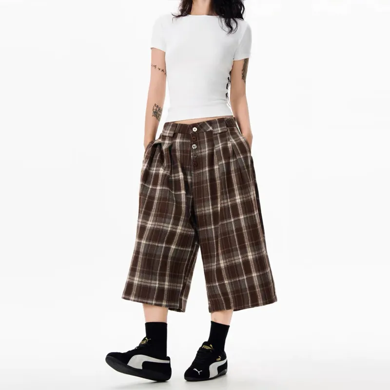 GBXM Casual Shorts Unisex Brown Plaid-3