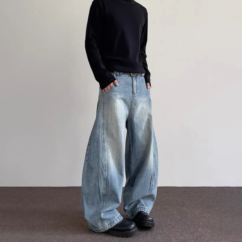 TESTUNG Classic Fashion Jeans Unisex Blue Vintage Tone-5