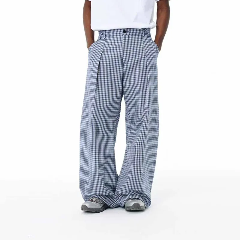 GBXM Casual Pants Unisex Blue Plaid Color-3
