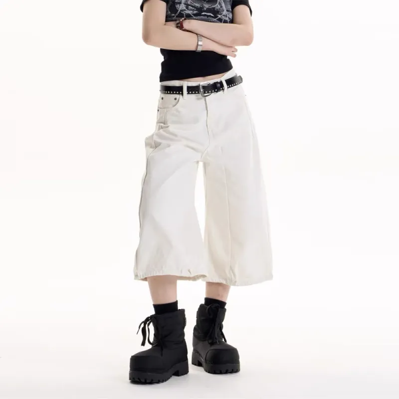 GBXM Denim Shorts Unisex Symplocaceae White-4