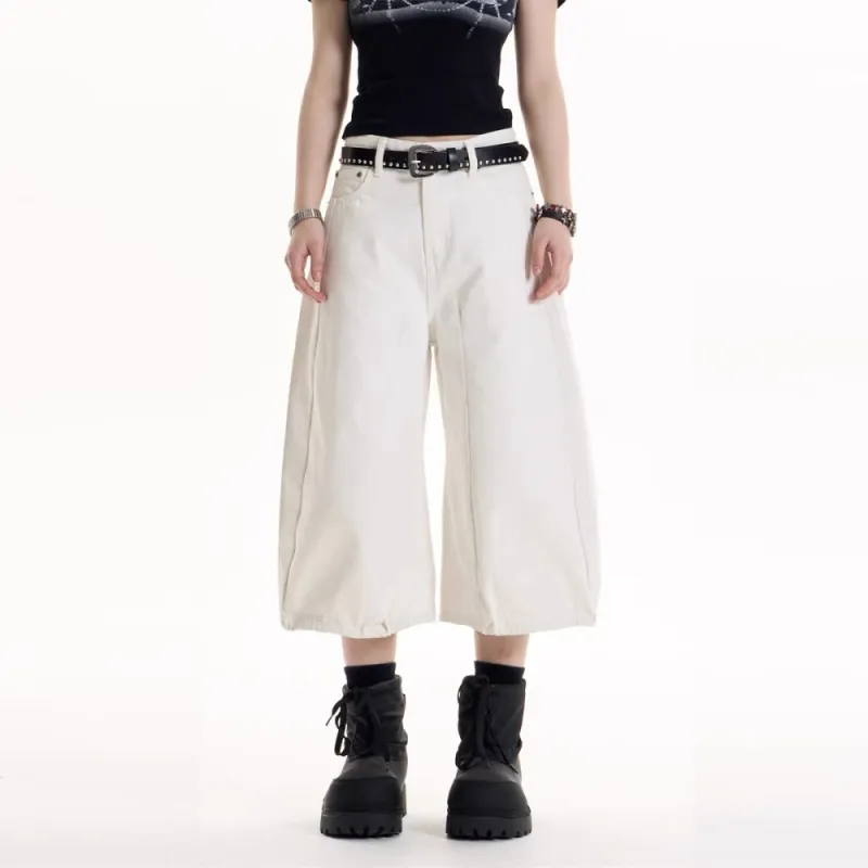 GBXM Denim Shorts Unisex Symplocaceae White-3