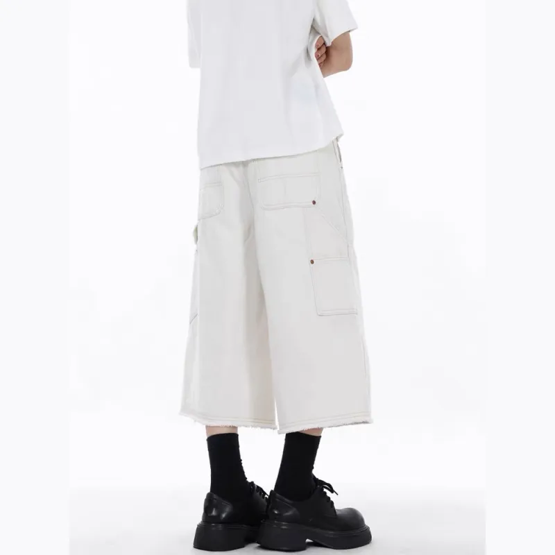 GBXM Denim Shorts Unisex Symplocaceae White-4