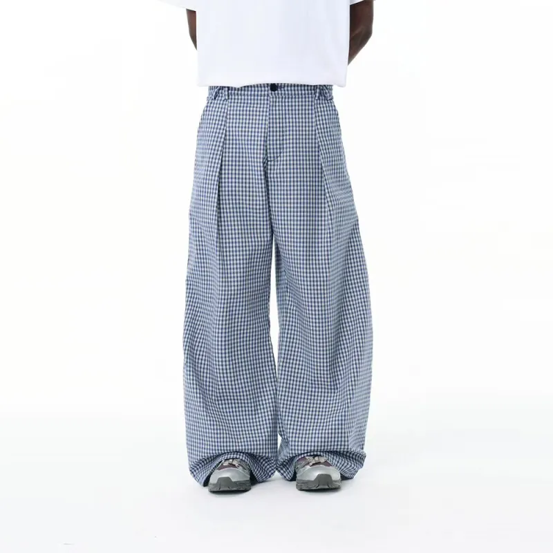 GBXM Casual Pants Unisex Blue Plaid Color-4
