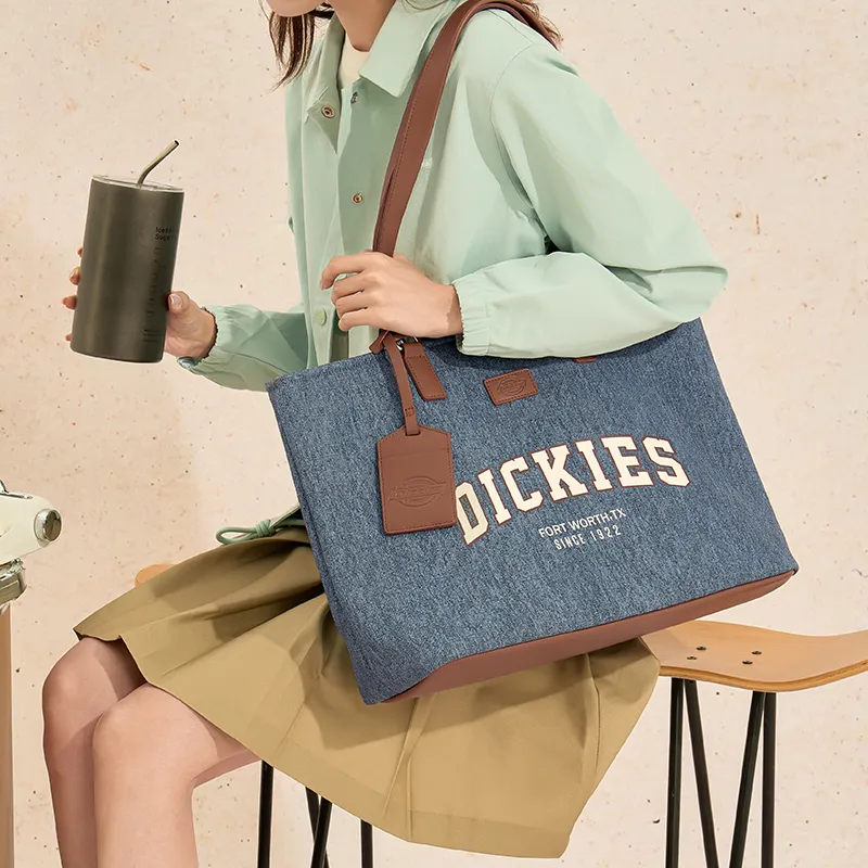 Dickies PU Tote Bag, Shopping Bag, Handbag, Shoulder Bag Tubas Women's Denim Blue/Apricot-6