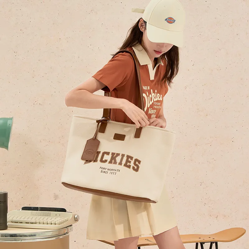 Dickies PU Tote Bag, Shopping Bag, Handbag, Shoulder Bag Tubas Women's Denim Blue/Apricot-3