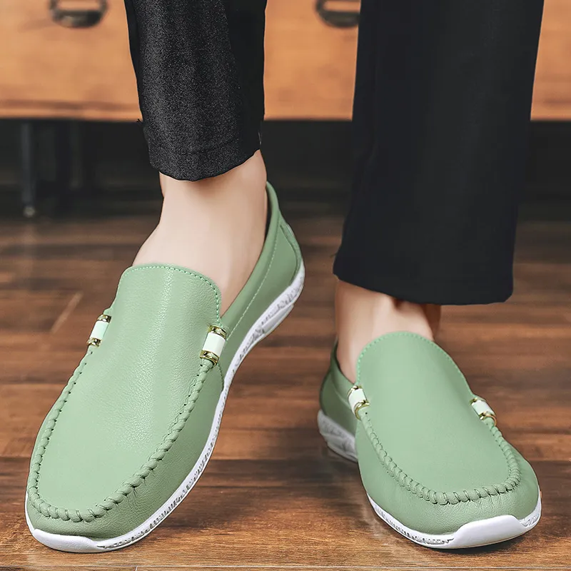 KUPE Gommino Loafers Men White/Black/Light Green-11