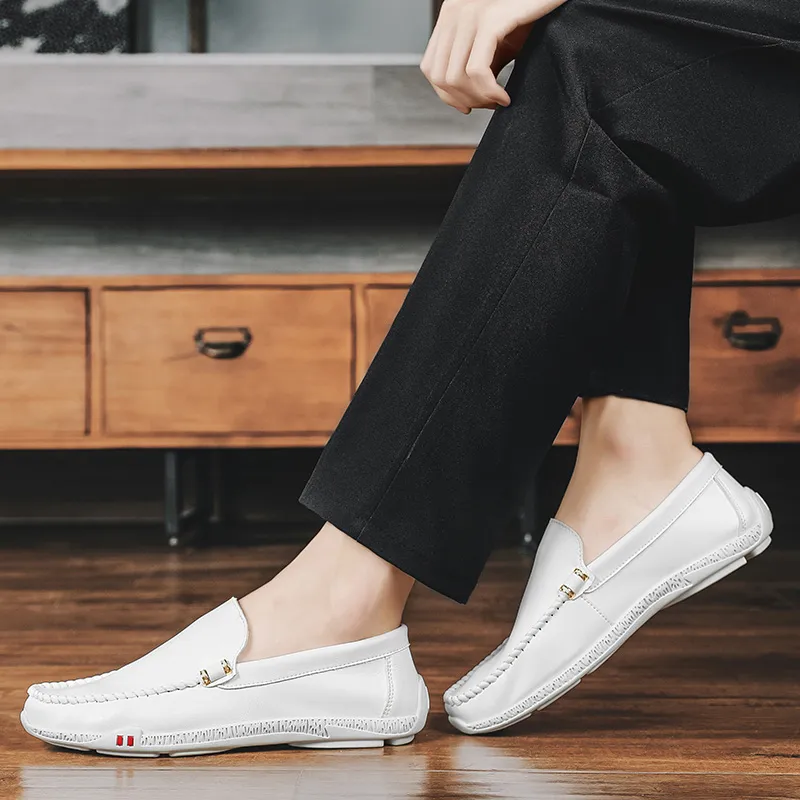 KUPE Gommino Loafers Men White/Black/Light Green-6