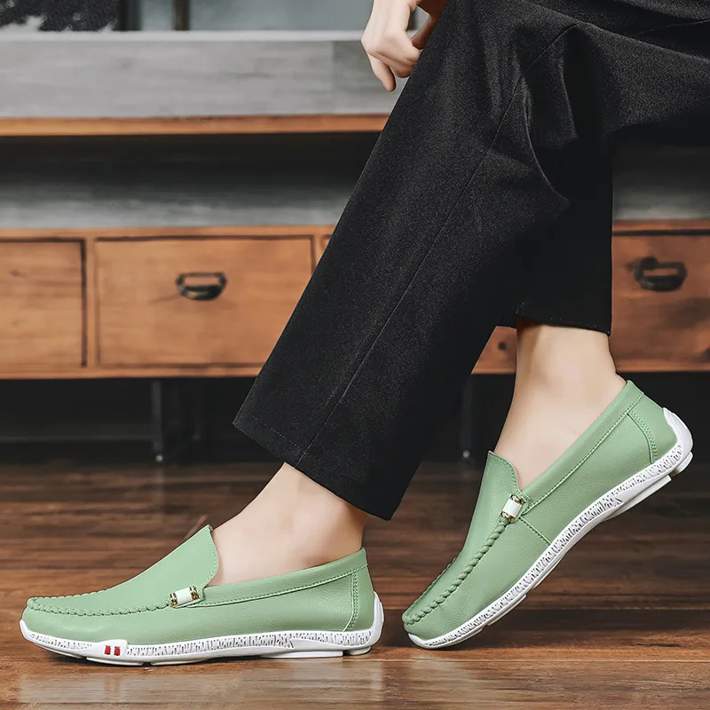 KUPE Gommino Loafers Men White/Black/Light Green-10