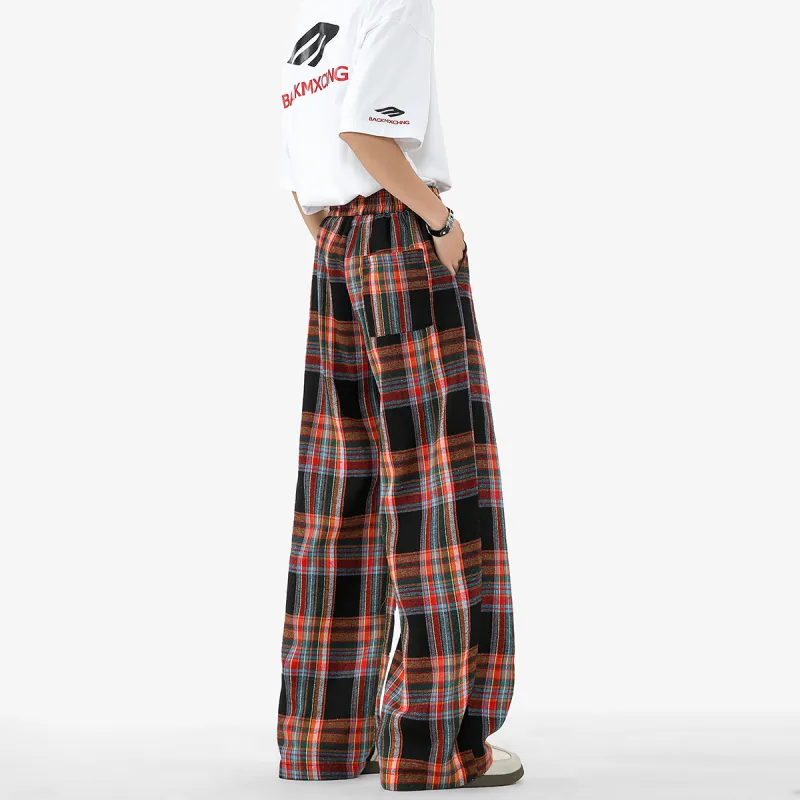 F·dragon Casual Pants Unisex Black Red Plaid-1
