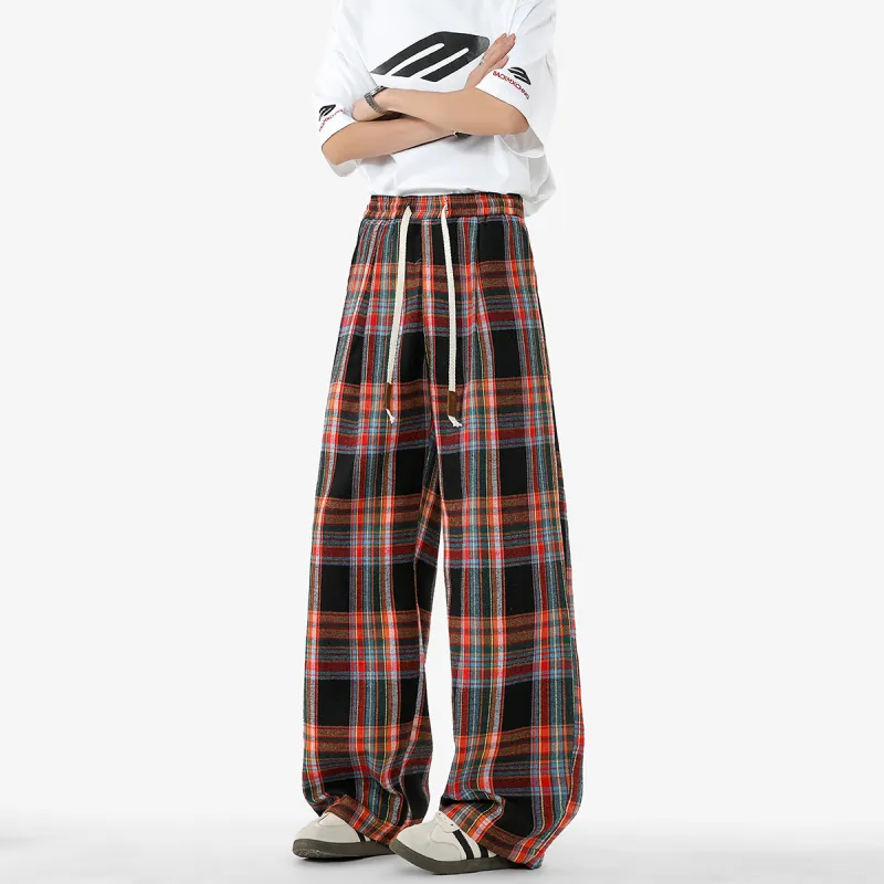 F·dragon Casual Pants Unisex Black Red Plaid-4