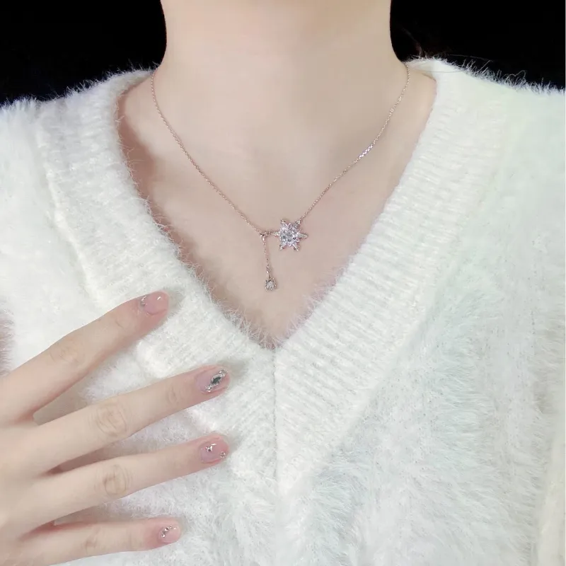 Disney S925 Silver Snowflake Necklace Women's-33