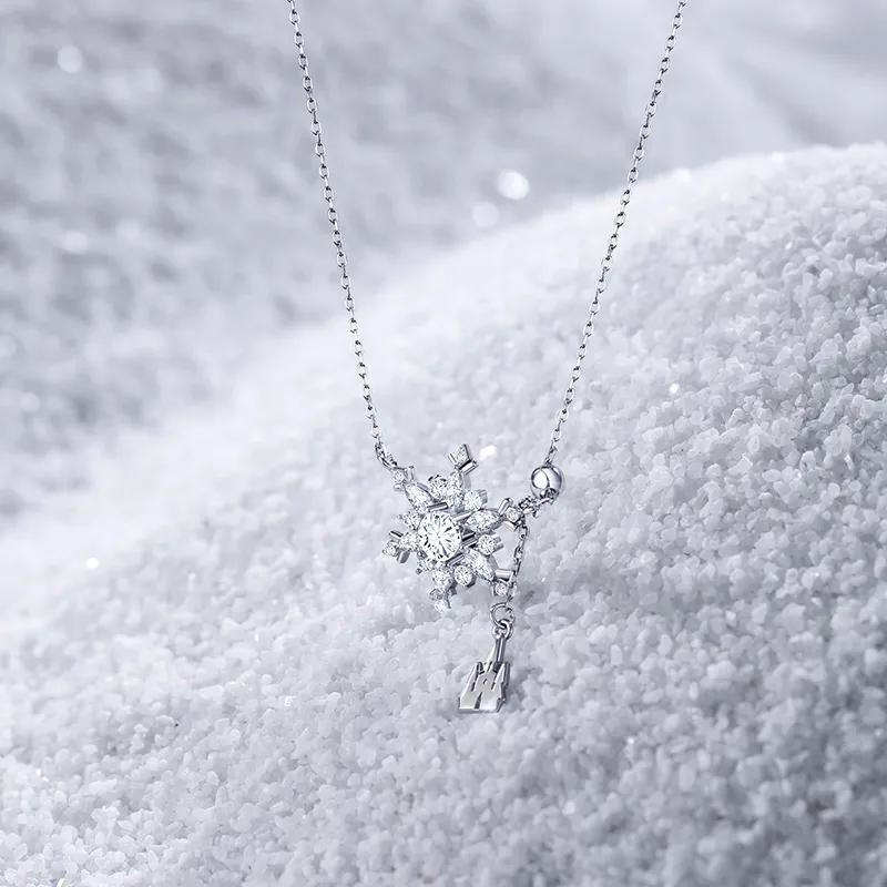 Disney S925 Silver Snowflake Necklace Women's-3