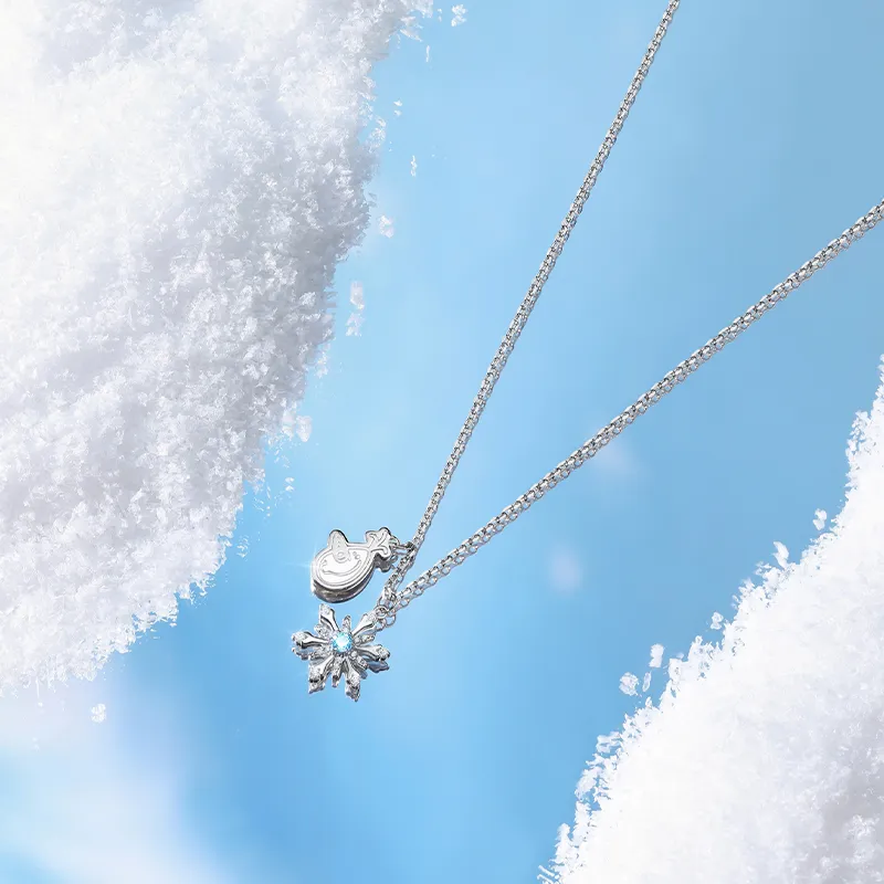 Disney S925 Silver Snowflake Necklace Women's-17
