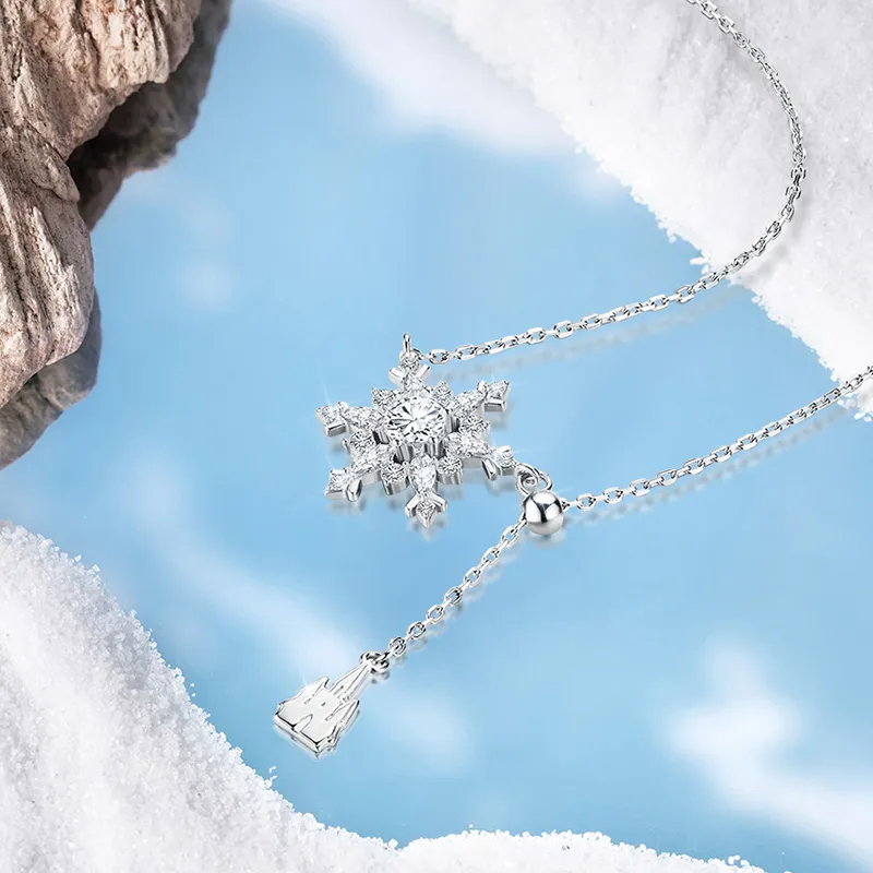 Disney S925 Silver Snowflake Necklace Women's-55