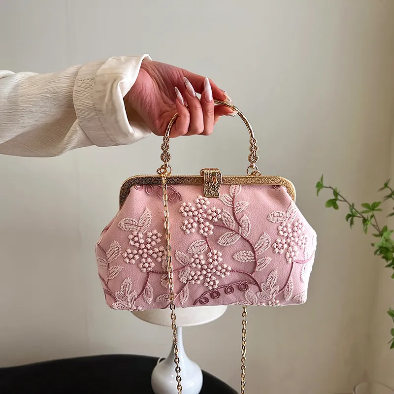 Fitchell Embroidery Shoulder Bag, Crossbody Bag, Handbag Regular Women's Pink/White/Blue-2