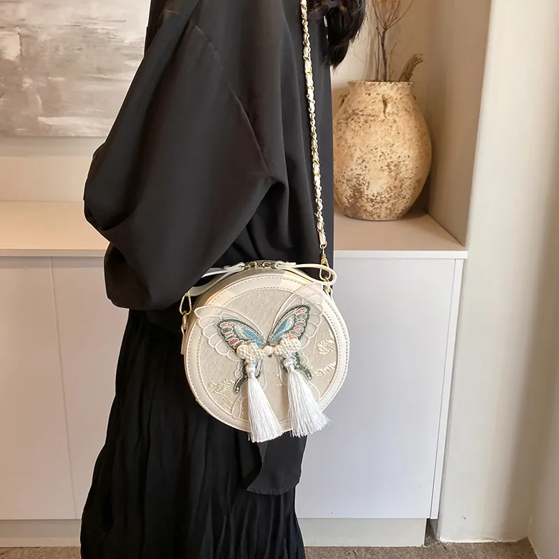 Fitchell PU Small Round Bag Shoulder Bag Regular Women's Beige Floral/National Flower/Blue Floral/Fruit Green-8
