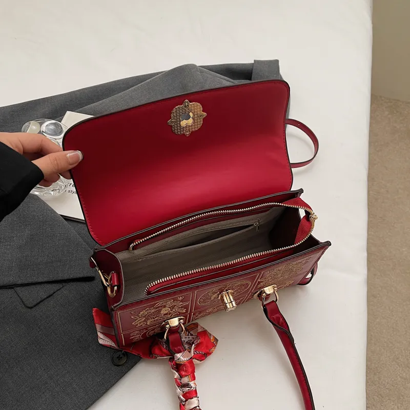 Fitchell PU Handbag Regular Women's Red/Brown-4