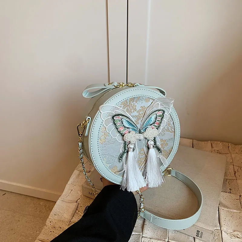 Fitchell PU Small Round Bag Shoulder Bag Regular Women's Beige Floral/National Flower/Blue Floral/Fruit Green-4