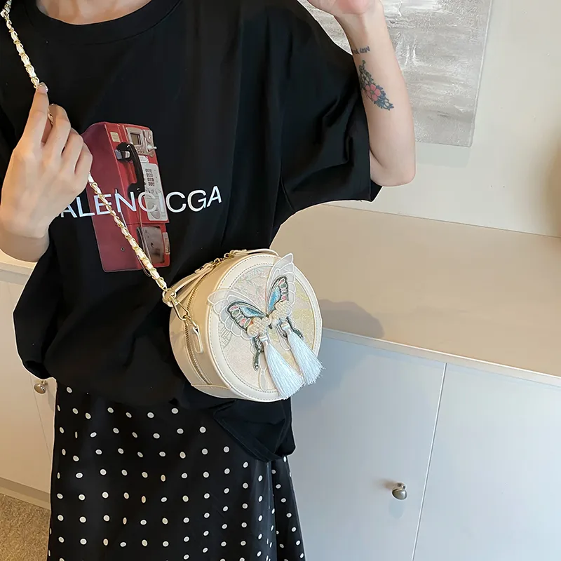 Fitchell PU Small Round Bag Shoulder Bag Regular Women's Beige Floral/National Flower/Blue Floral/Fruit Green-3