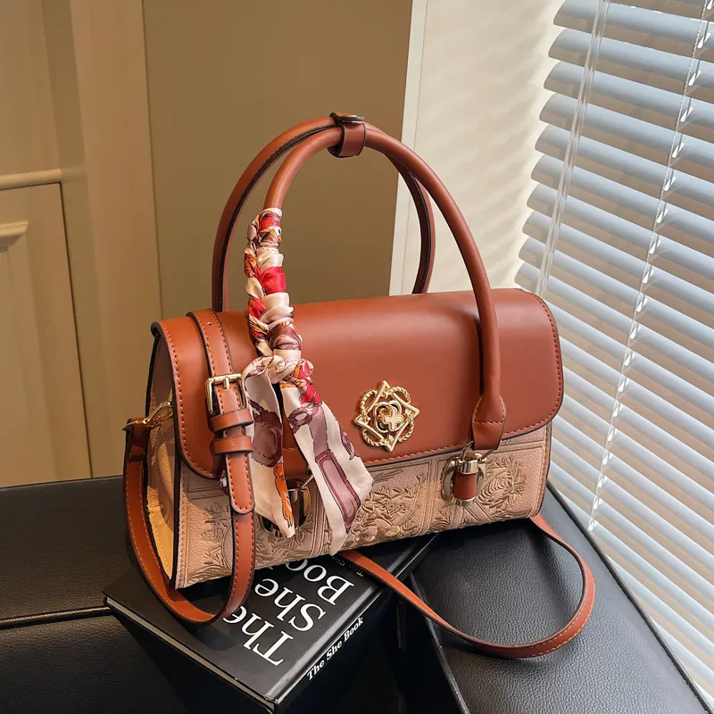 Fitchell PU Handbag Regular Women's Red/Brown-7