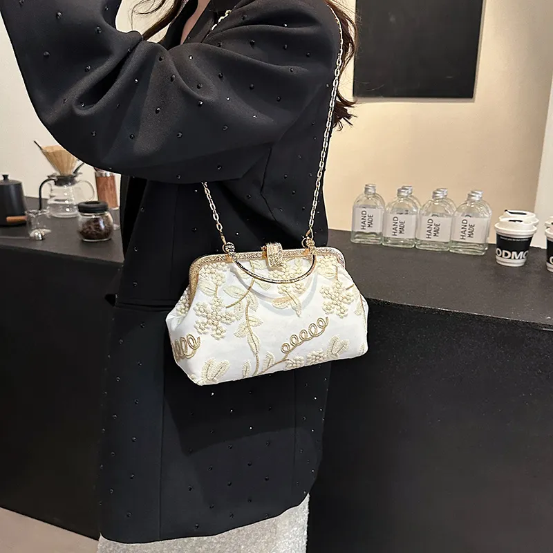 Fitchell Embroidery Shoulder Bag, Crossbody Bag, Handbag Regular Women's Pink/White/Blue-6